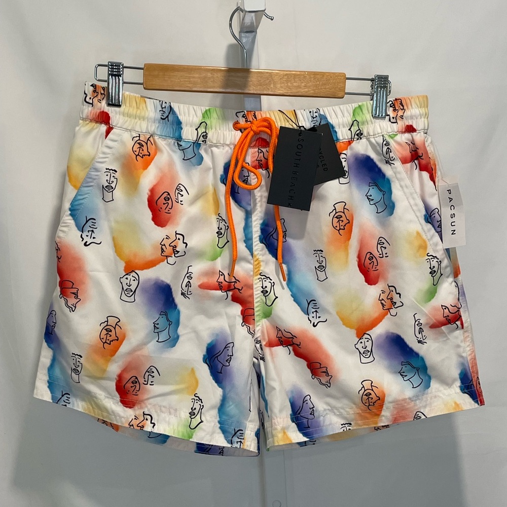 Pacsun South Beach Abstract Shape‎ 15" Swim Trunks- Size M- New w Tags